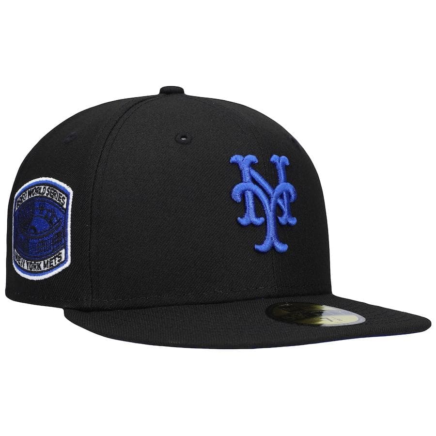 New Era New York Mets Black World Series 1969 World Series Patch Royal Under Visor 59FIFTY Fitted Hat