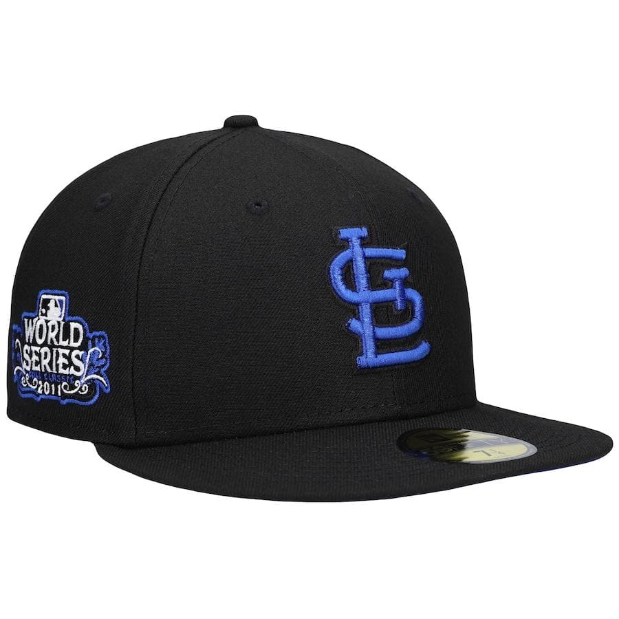 New Era St. Louis Cardinals Black World Series 2011 World Series Patch Royal Under Visor 59FIFTY Fitted Hat