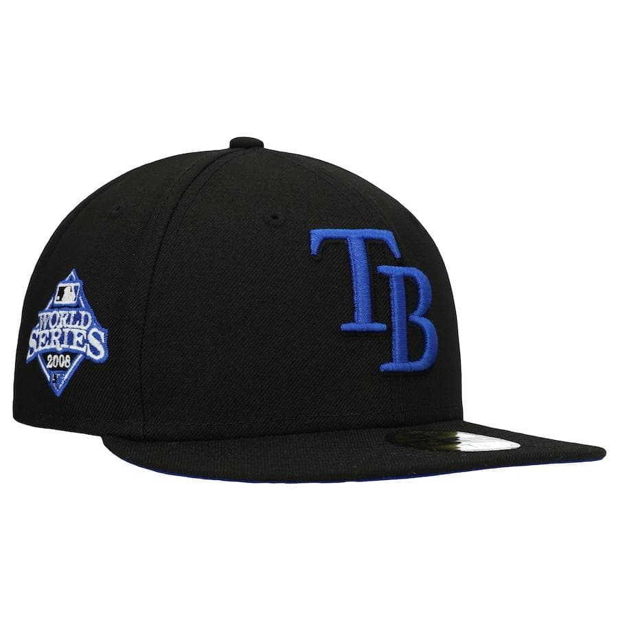 New Era Tampa Bay Rays Black World Series 2008 World Series Patch Royal Under Visor 59FIFTY Fitted Hat