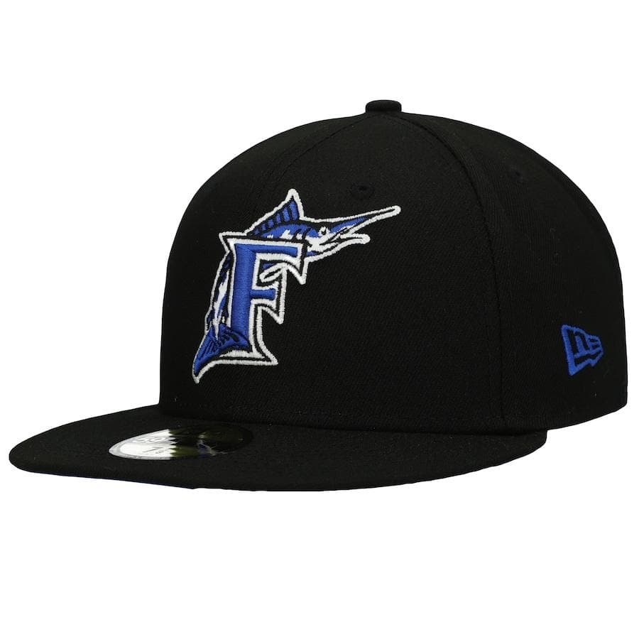 New Era Florida Marlins Black World Series World Series 100th Anniversary Patch Royal Under Visor 59FIFTY Fitted Hat