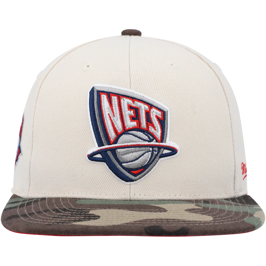 Mitchell & Ness New Jersey Nets Cream/Camo Hardwood Classics 35th Anniversary Off White Camo Fitted Hat