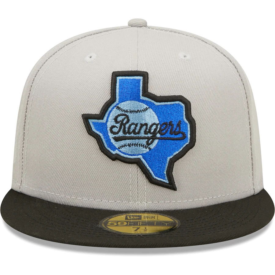 New Era Texas Rangers Arlington Stadium Gray/Black Blue Undervisor 2022 59FIFTY Fitted Hat