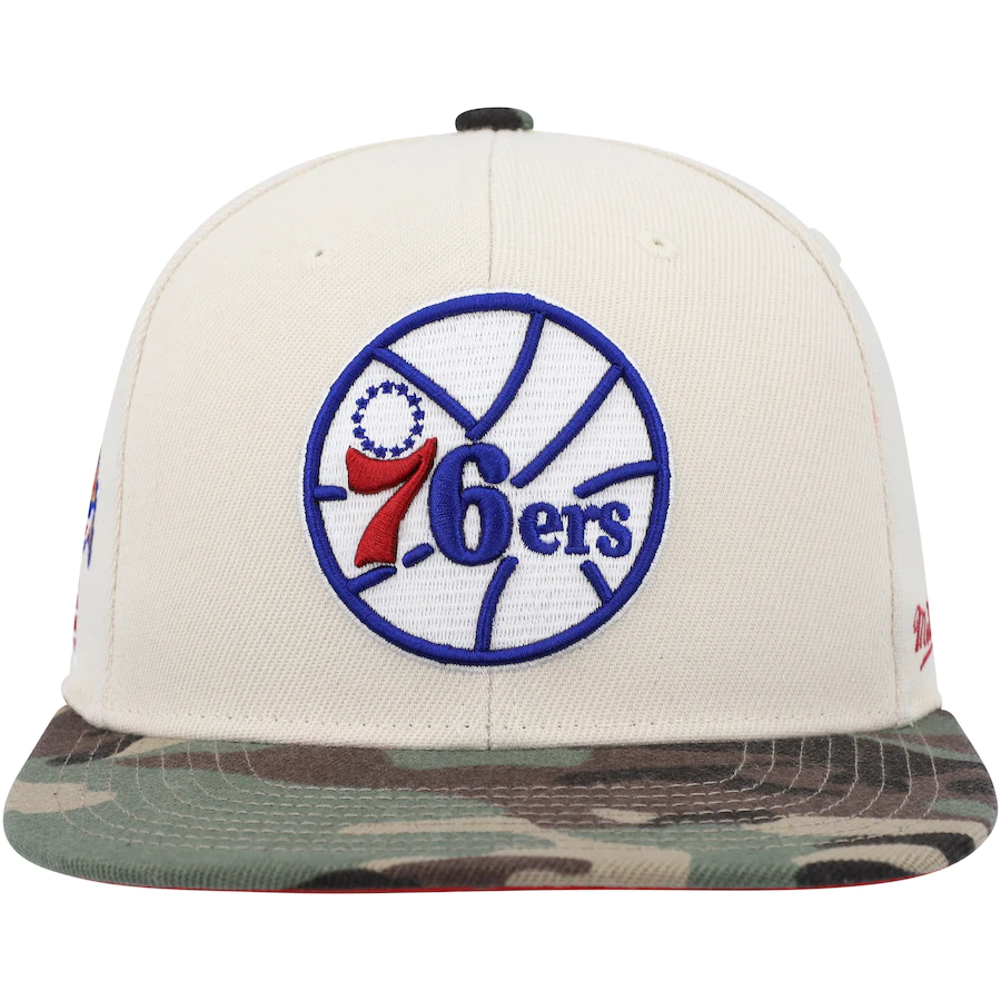 Mitchell & Ness Philadelphia 76ers Cream/Camo Hardwood Classics 1976 NBA All-Star Game Off White Camo Fitted Hat