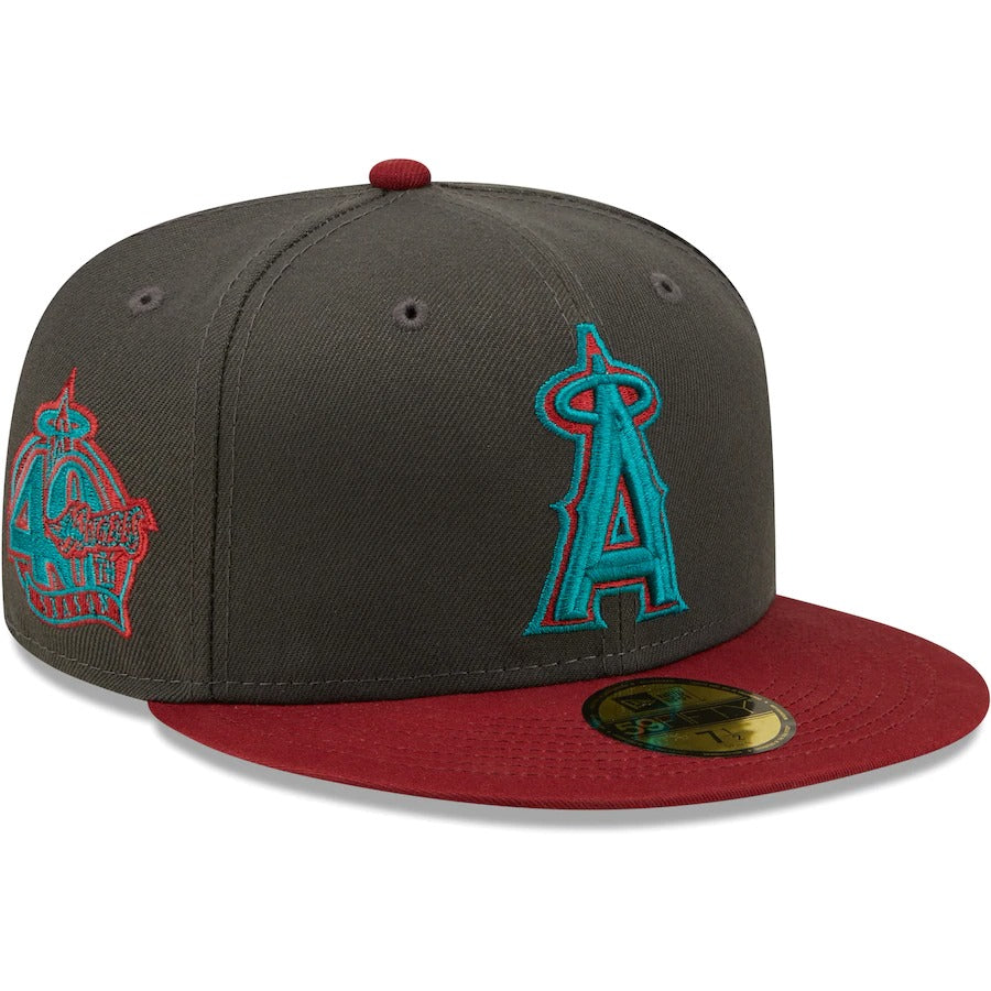 New Era Los Angeles Angels Graphite/Cardinal 40th Anniversary Titlewave 59FIFTY Fitted Hat