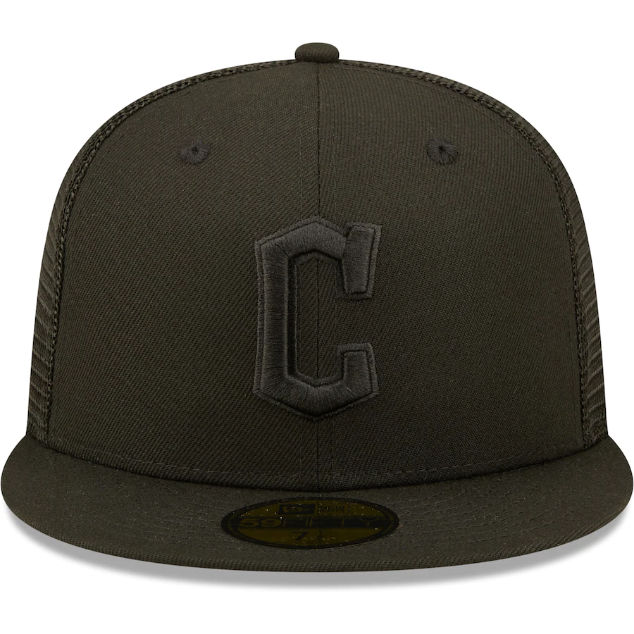 New Era Cleveland Guardians Blackout Trucker 59FIFTY Fitted Hat