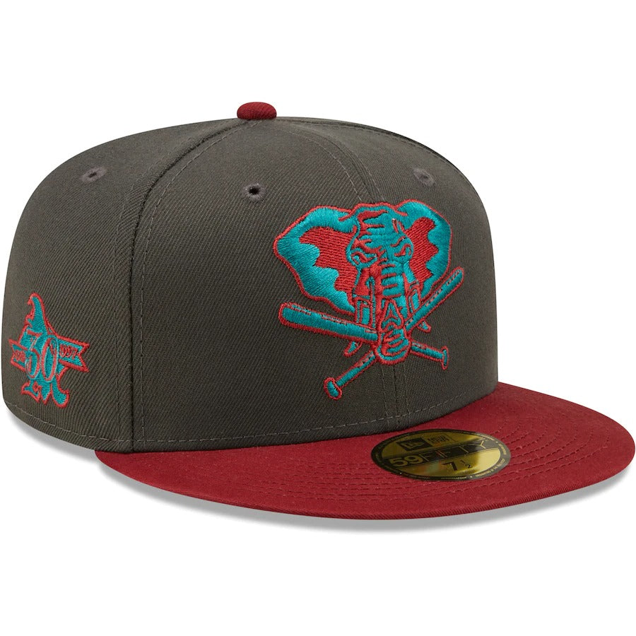 New Era Oakland Athletics Graphite/Cardinal Cooperstown Collection 30th Anniversary Titlewave 59FIFTY Fitted Hat