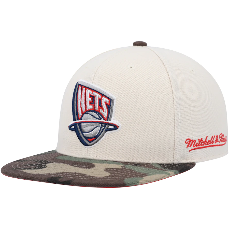 Mitchell & Ness New Jersey Nets Cream/Camo Hardwood Classics 35th Anniversary Off White Camo Fitted Hat