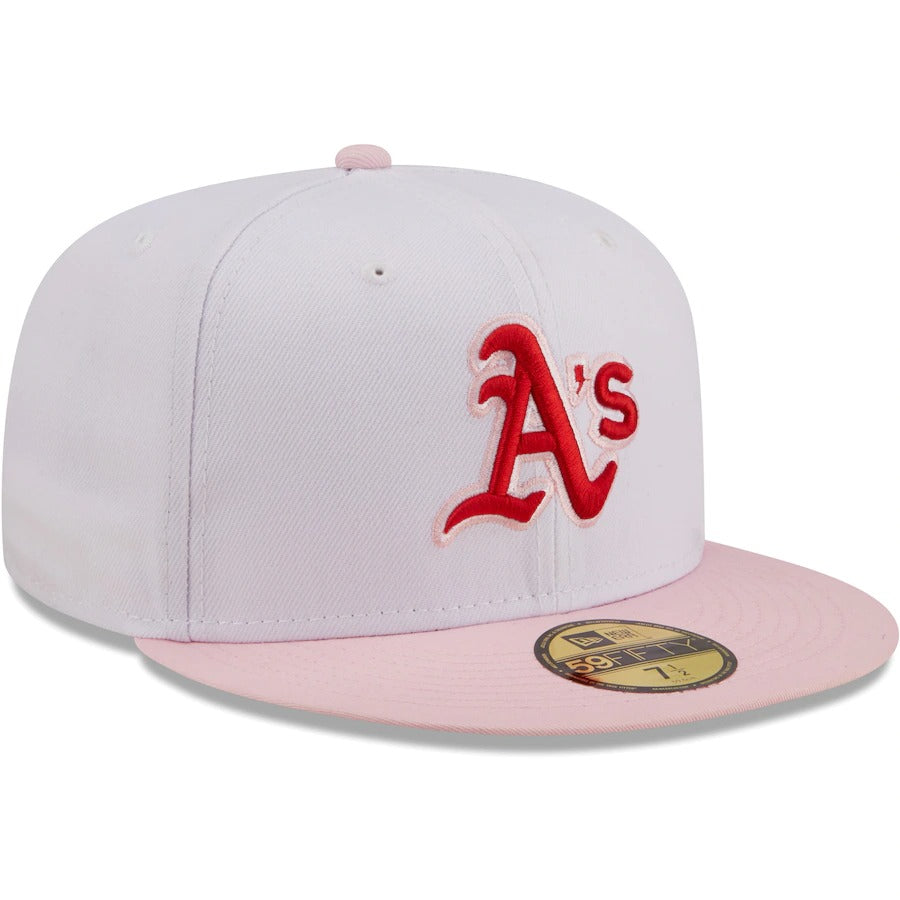 New Era Oakland Athletics White/Pink Scarlet Undervisor 59FIFTY Fitted Hat