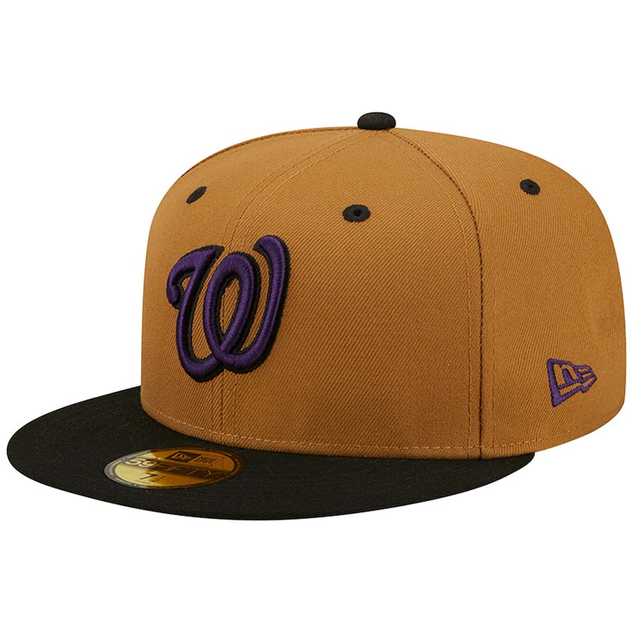 Men's New Era Washington Nationals Tan/Black 10th Anniversary Purple Undervisor 59FIFTY Fitted Hat