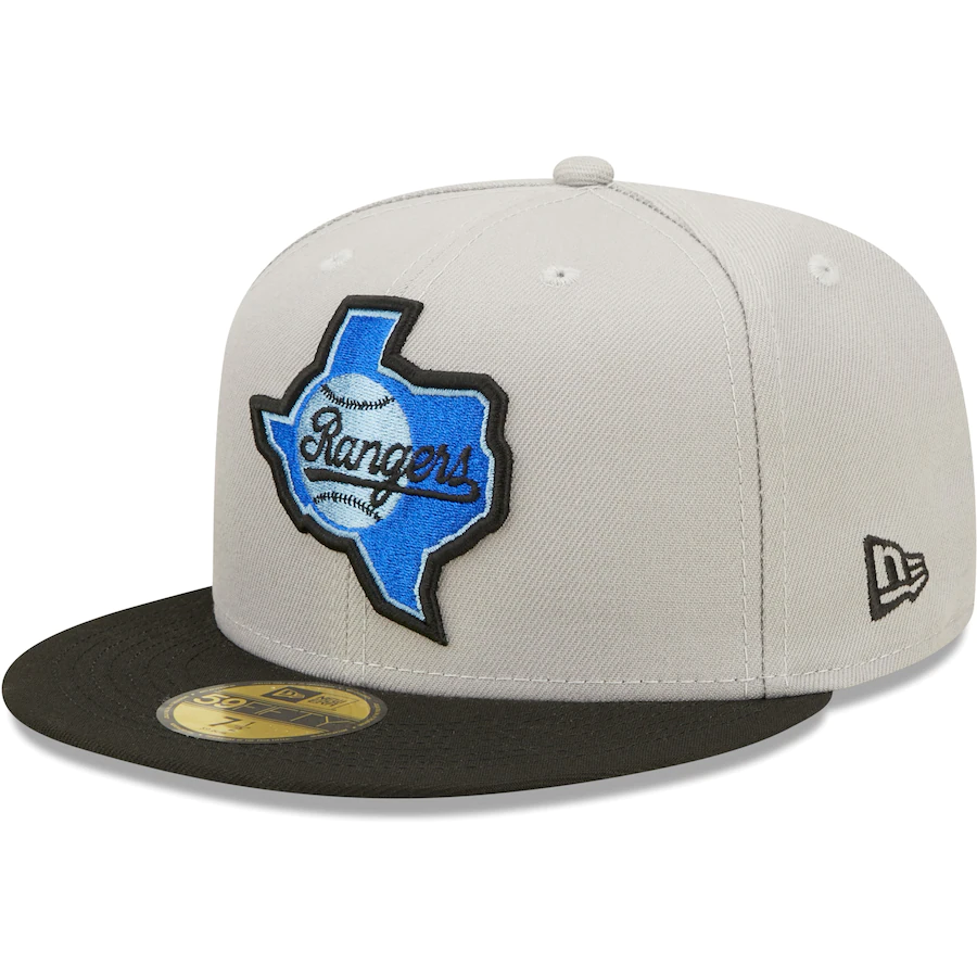 New Era Texas Rangers Arlington Stadium Gray/Black Blue Undervisor 2022 59FIFTY Fitted Hat