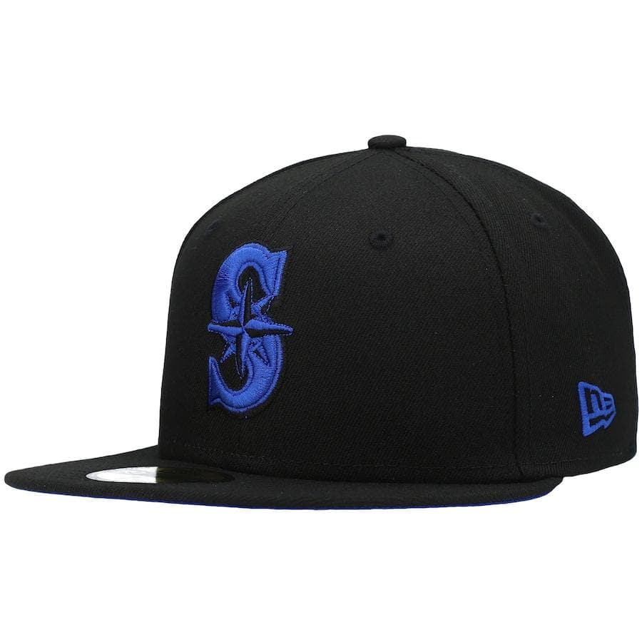 New Era Seattle Mariners Black World Series 35th Anniversary Patch Royal Under Visor 59FIFTY Fitted Hat