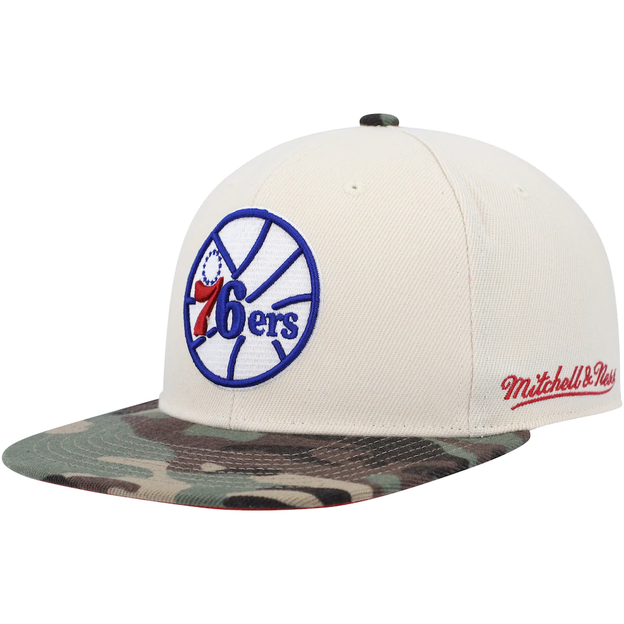 Mitchell & Ness Philadelphia 76ers Cream/Camo Hardwood Classics 1976 NBA All-Star Game Off White Camo Fitted Hat