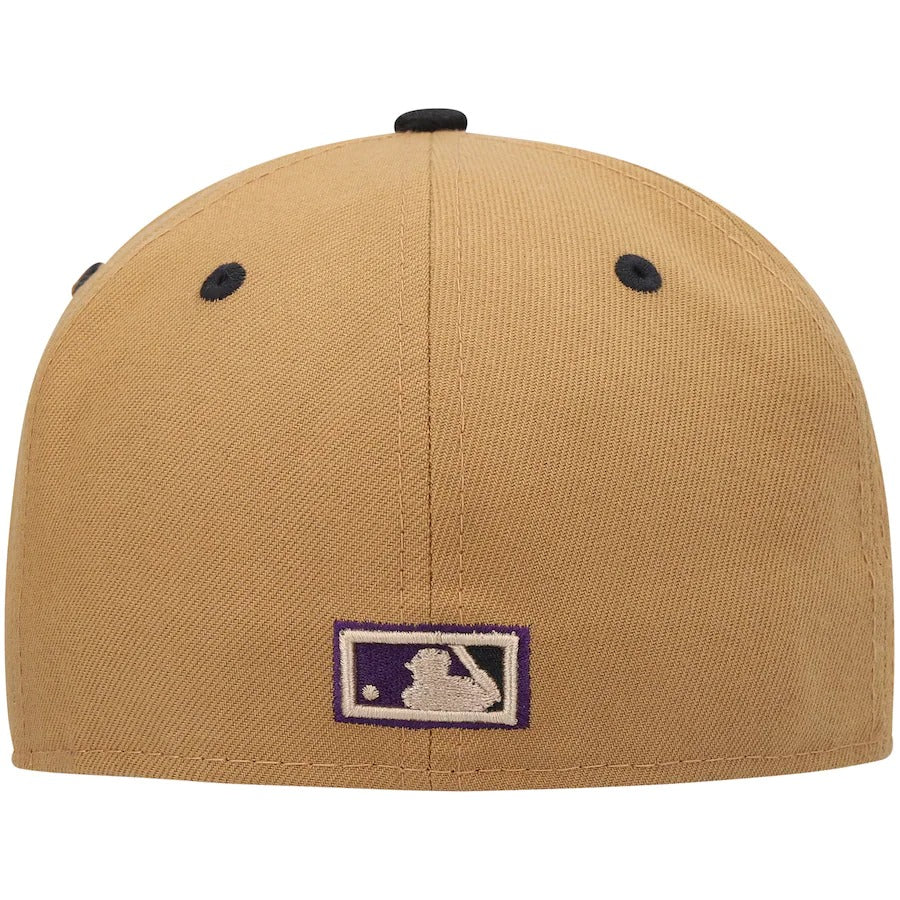 New Era Colorado Rockies Tan/Black Cooperstown Collection 25th Anniversary Purple Undervisor 59FIFTY Fitted Hat