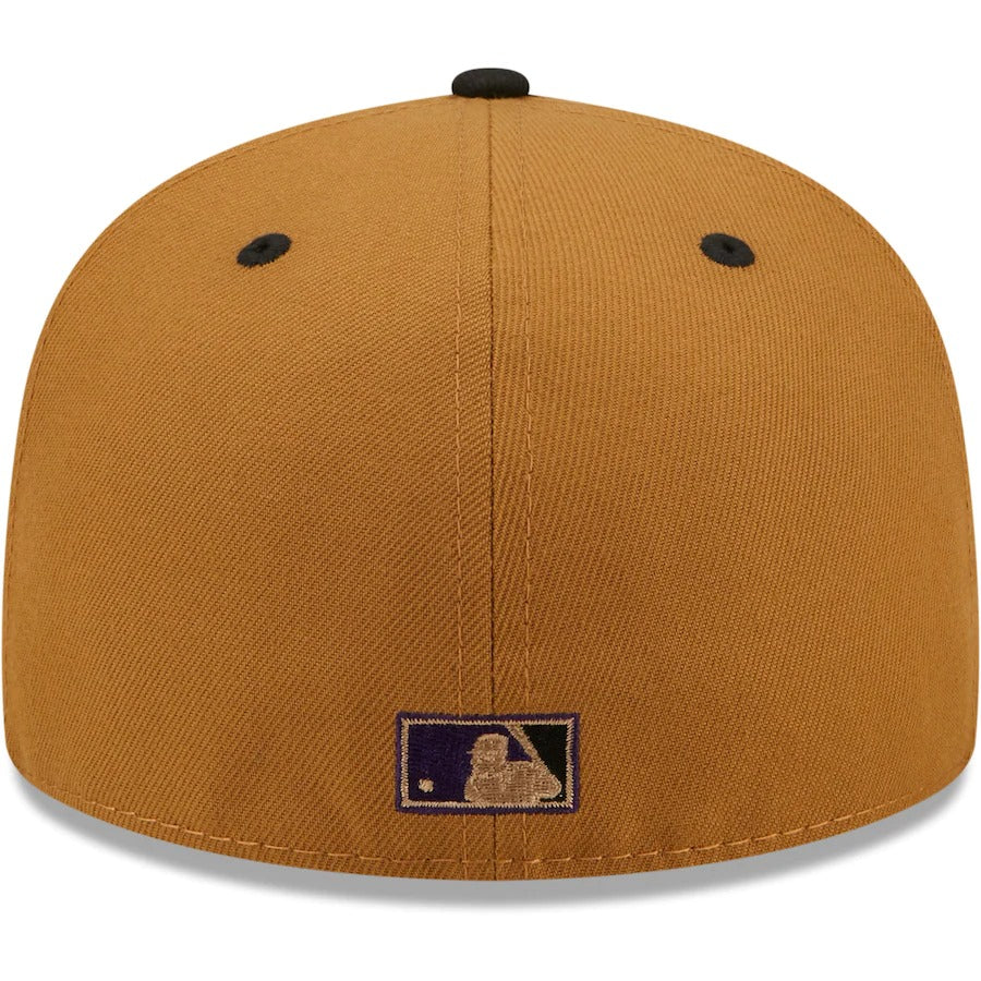 New Era Milwaukee Brewers Tan/Black 50th Anniversary Cooperstown Collection Purple Undervisor 59FIFTY Fitted Hat