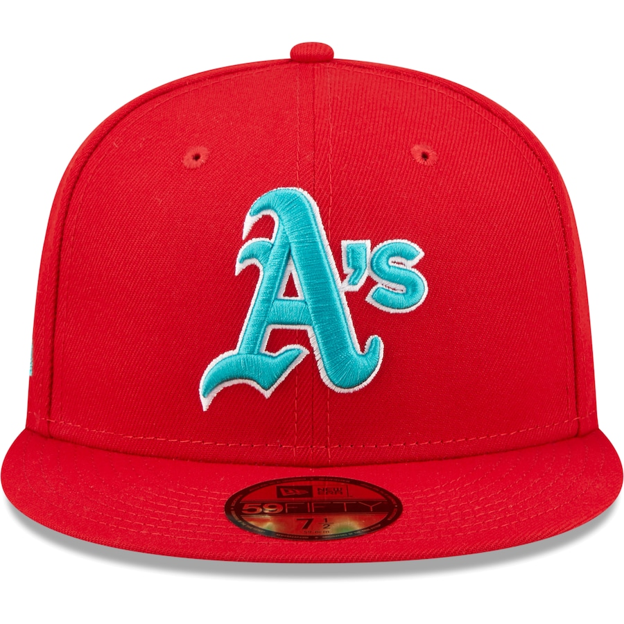 New Era Oakland Athletics 40th Anniversary Scarlet/Teal Undervisor 2022 59FIFTY Fitted Hat