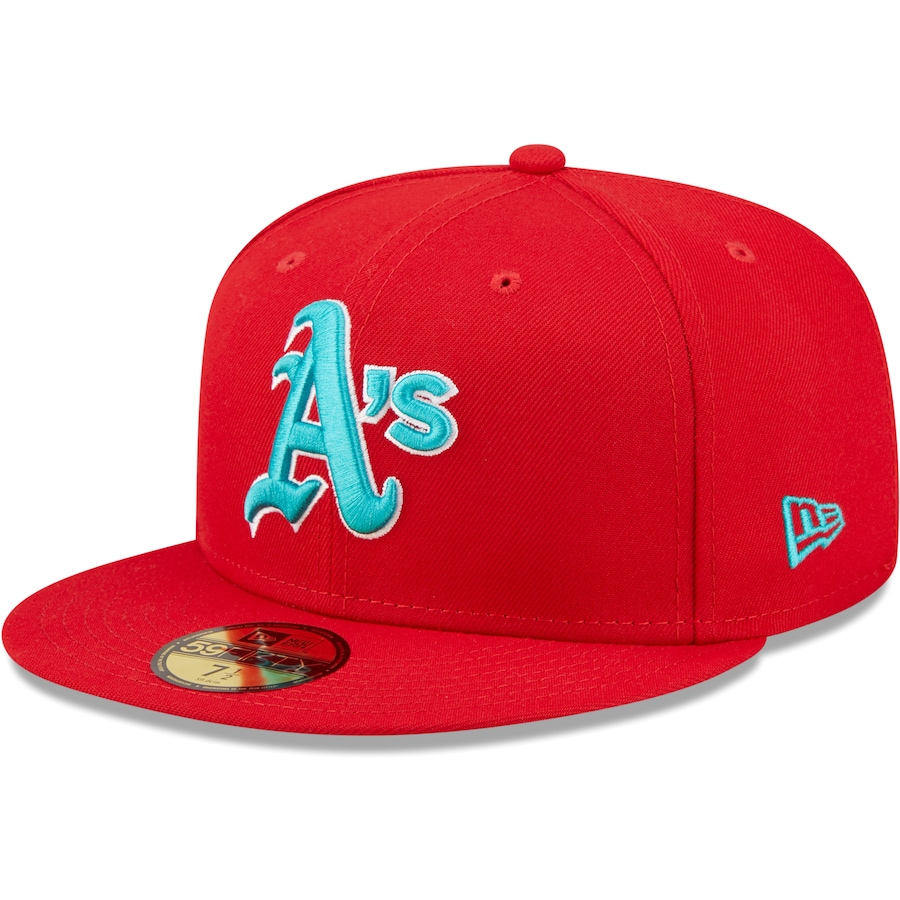 New Era Oakland Athletics 40th Anniversary Scarlet/Teal Undervisor 2022 59FIFTY Fitted Hat